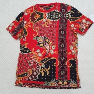 INC International Concepts Red and Black Paisley Tee